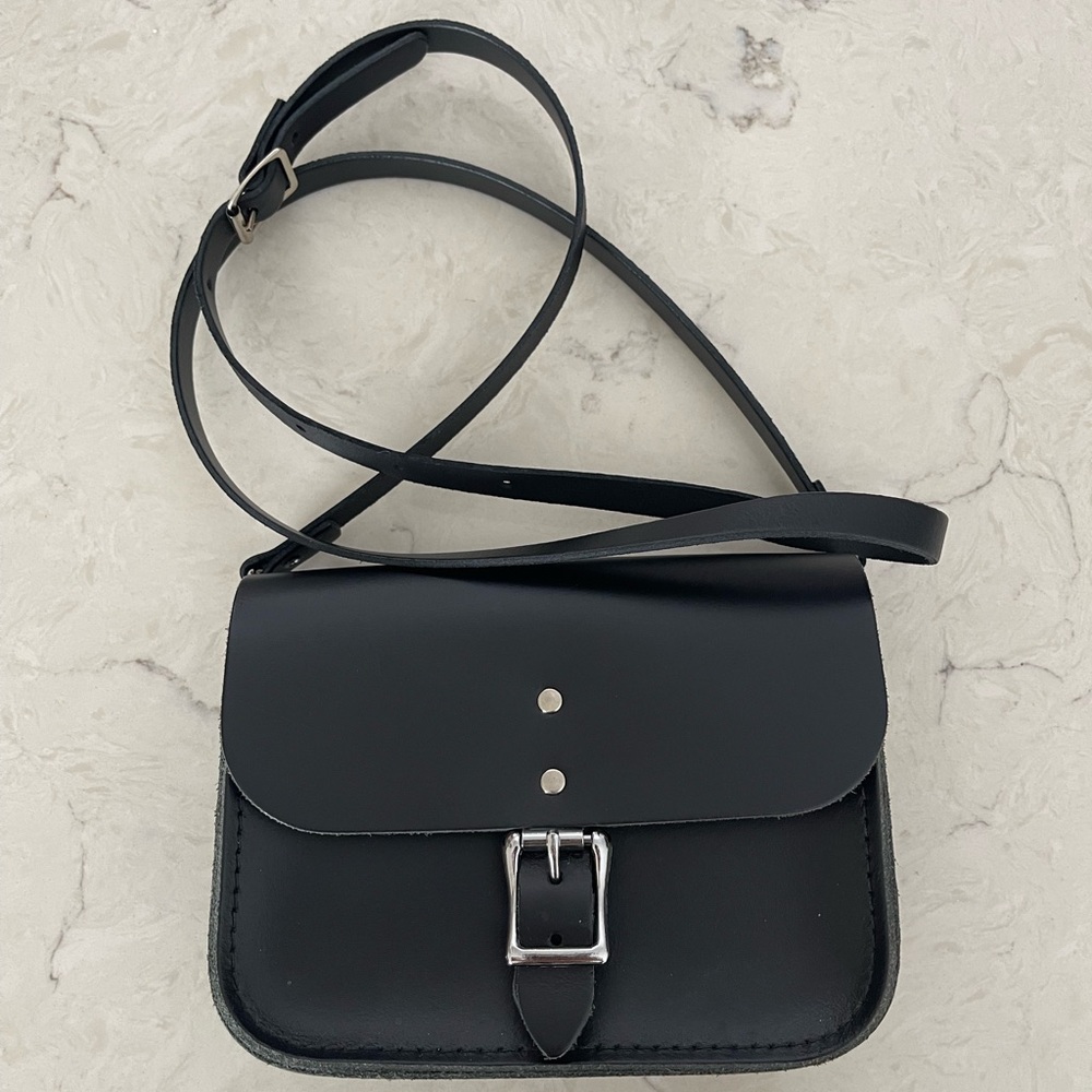 The Leather Satchel Company small black leather crossbody bag - EUC! Made in UK!